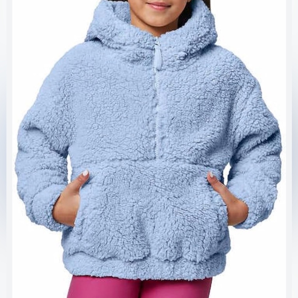 Mondetta Girl's Youth 1/2 Zip Pullover Hoodie Blue L(14/16) Bonded Fleece Lining